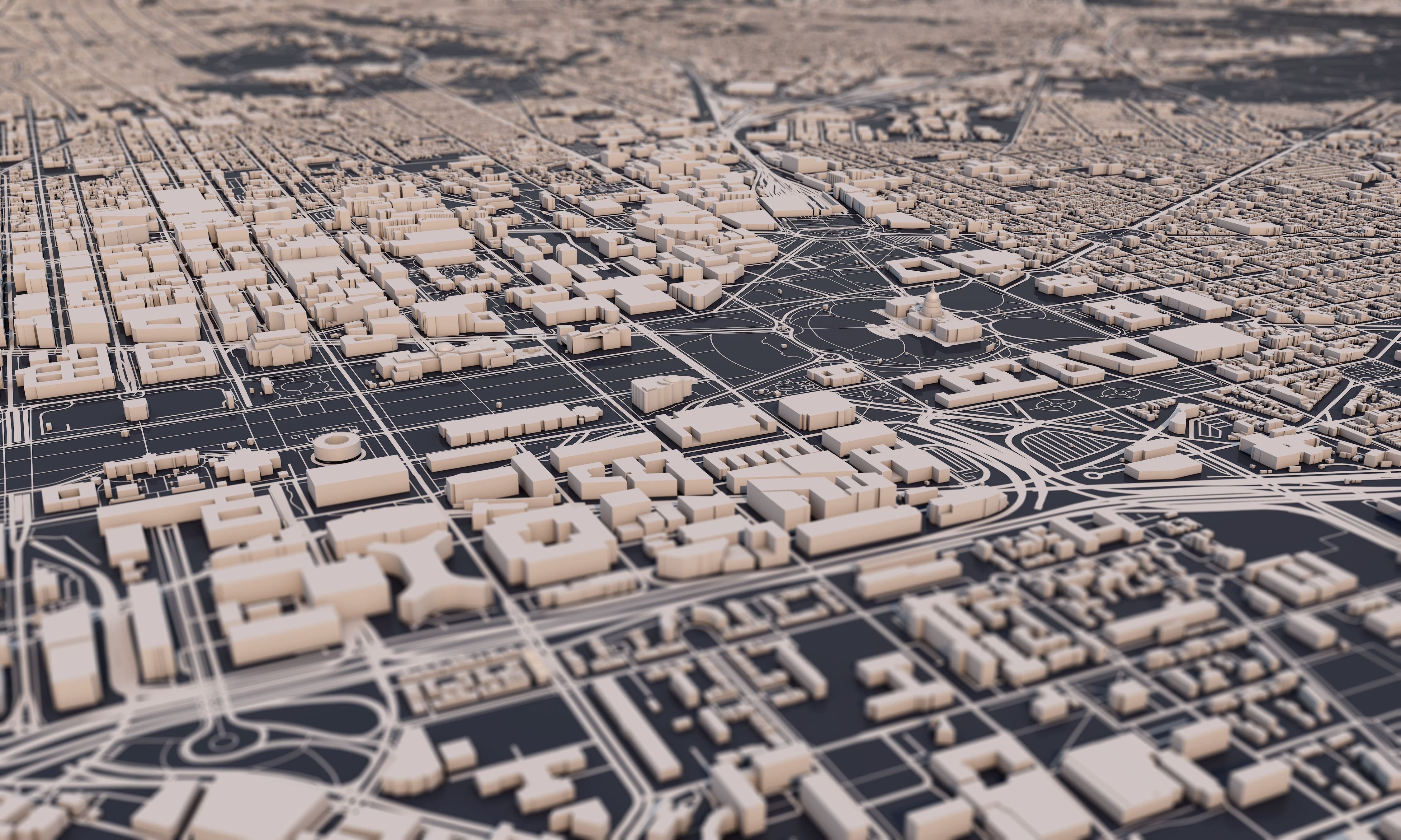 Washington DC City Map 3D Rendering. Aerial Satellite View.